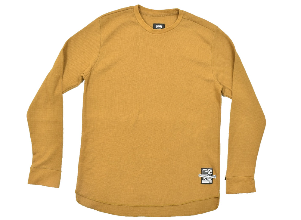 Men's Ecko Unltd Waffle Thermal Long Sleeve Crewneck Shirt Brown Size 2XL Cotton